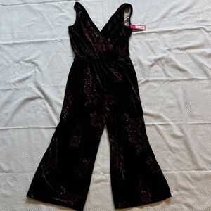Black and Purple Velvet Floral Jumpsuit